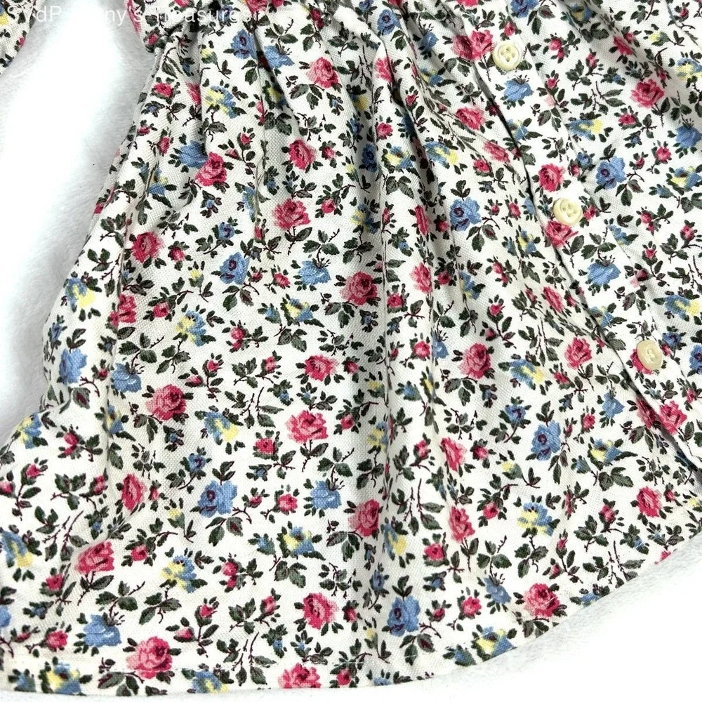 Ralph Lauren Girl's Floral Long Sleeve Button Front Belted Cotton Dress Sz 3M
